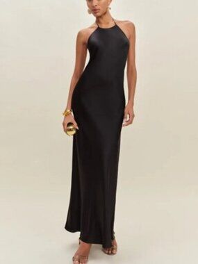 NEW Reformation Jeany Silk Long Dress Backless Formal Wedding Black | Size S
